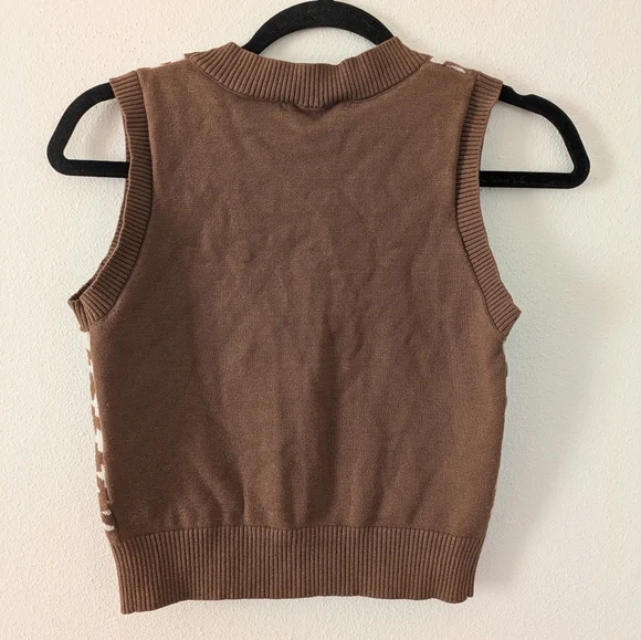 Haute Monde Brown and White Houndstooth Crop Top - Picture 2 of 7